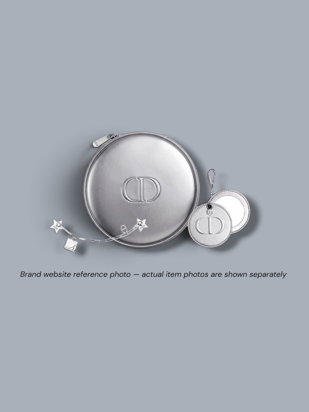 Dior Silver Pouch, Mirror Charm & Logo Charm Bundle w/ Boxes